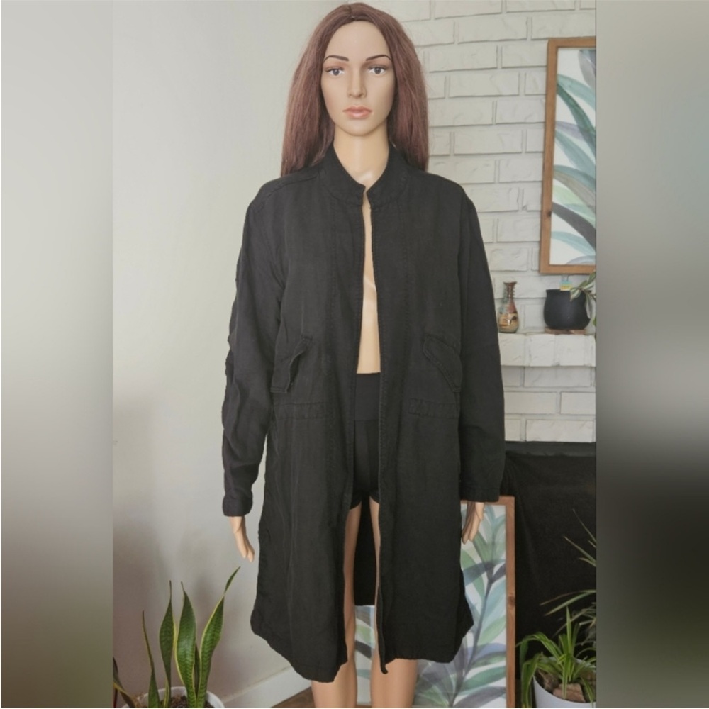 Babaton linen coat black gray grey open long line duster jacket oversized